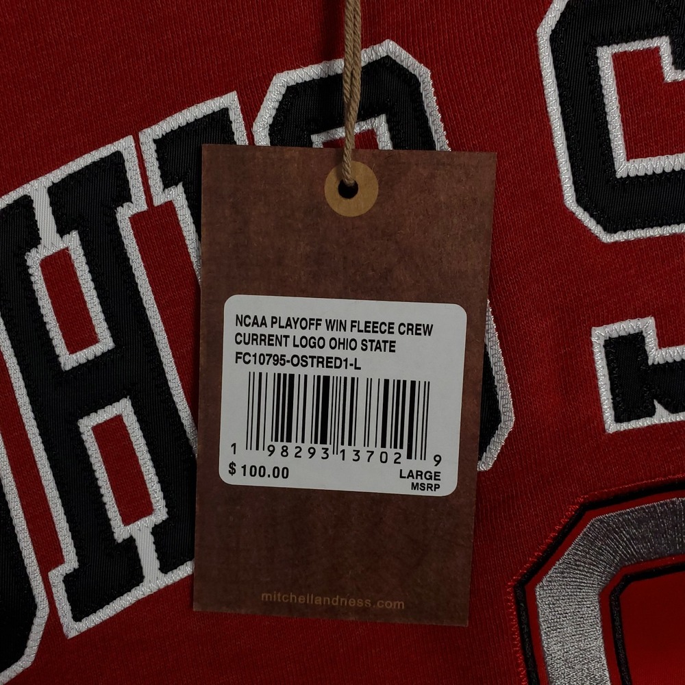 Ohio State Buckeyes Mitchell & Ness NCAA Large Sweatshirt Cut & Sew Logo Red NWT - Picture 6 of 7